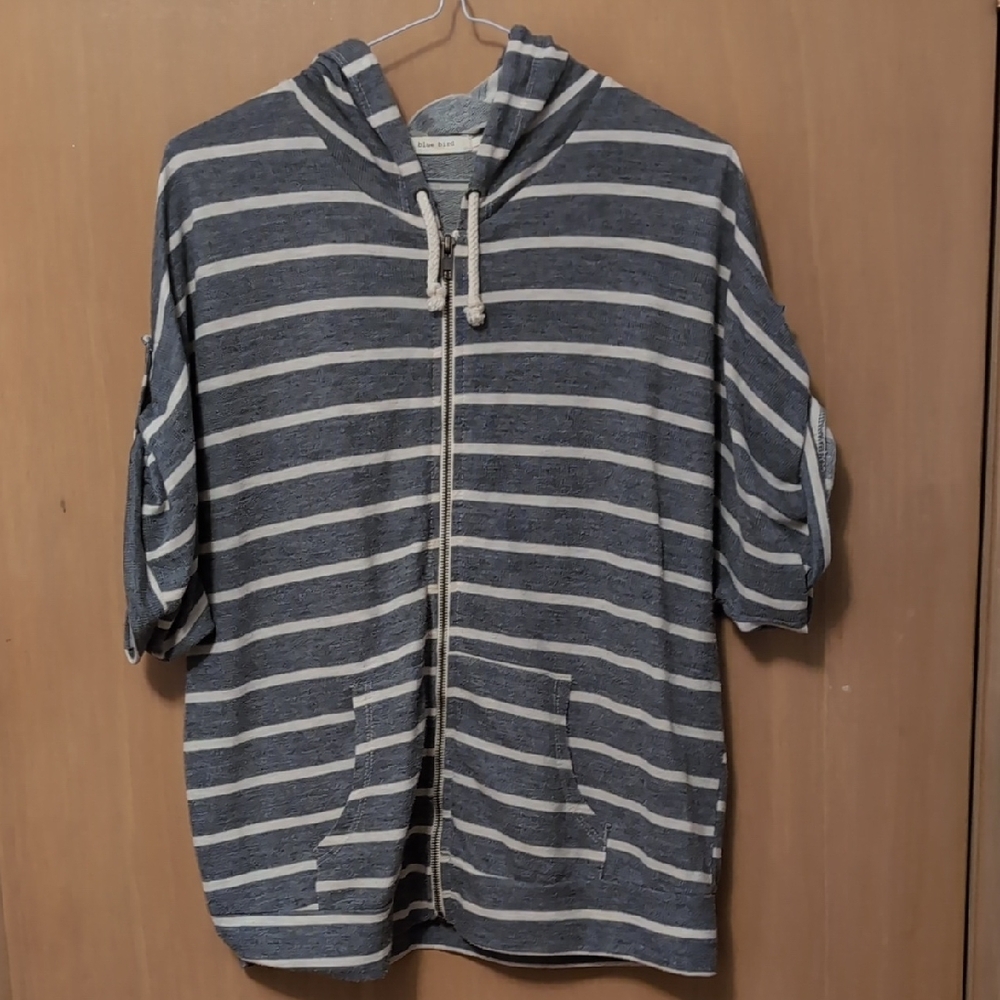 Blue Bird Striped Hoodie Top